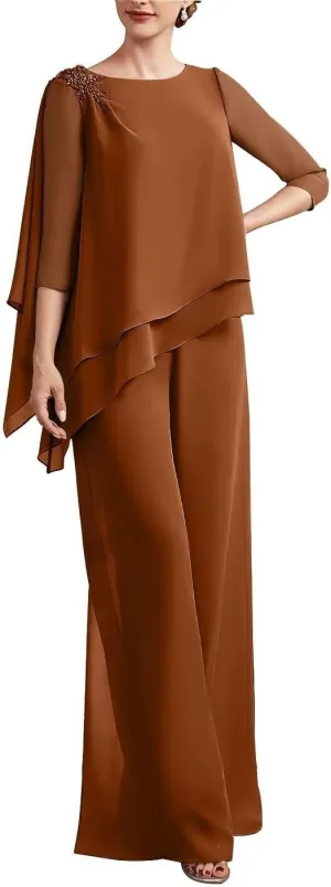 2 Piece Mother of The Bride Dresses Pant Suits Beaded Evening Formal Jumpsuit Tiered Wedding Guest Groom