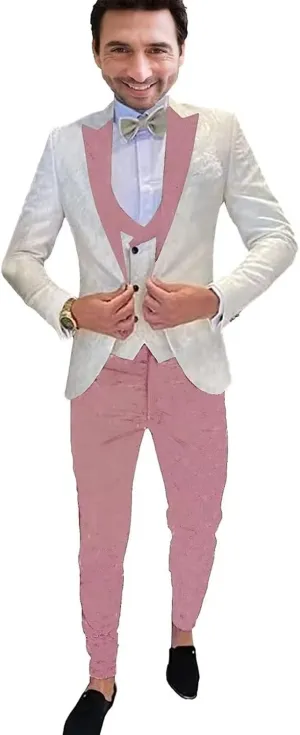 3 Piece Wedding Suits for Men Slim Fit One Button Fashion Jacket Vest Pants Suit Set Tuxedo Suit Set
