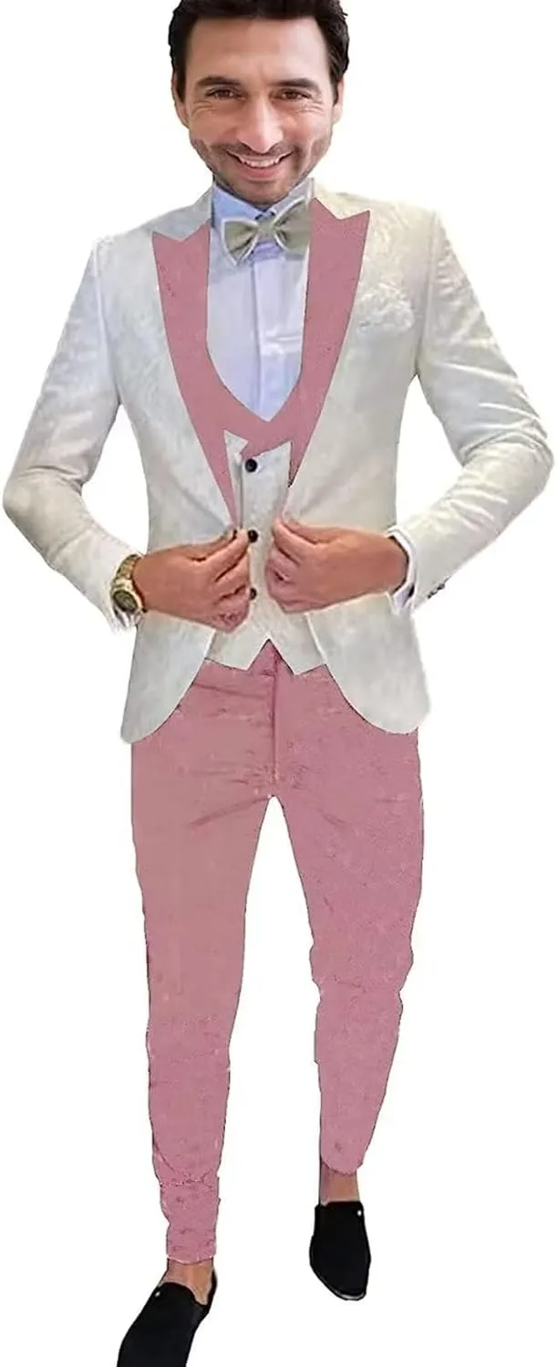 3 Piece Wedding Suits for Men Slim Fit One Button Fashion Jacket Vest Pants Suit Set Tuxedo Suit Set