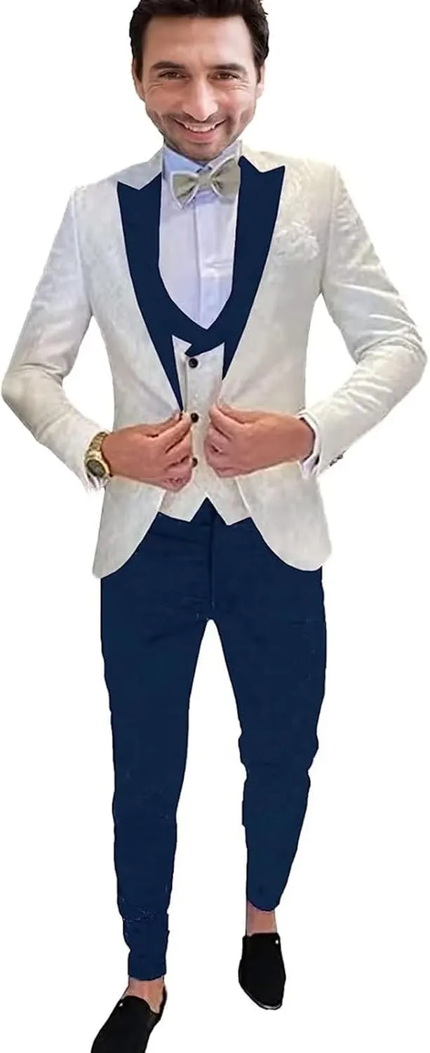 3 Piece Wedding Suits for Men Slim Fit One Button Fashion Jacket Vest Pants Suit Set Tuxedo Suit Set