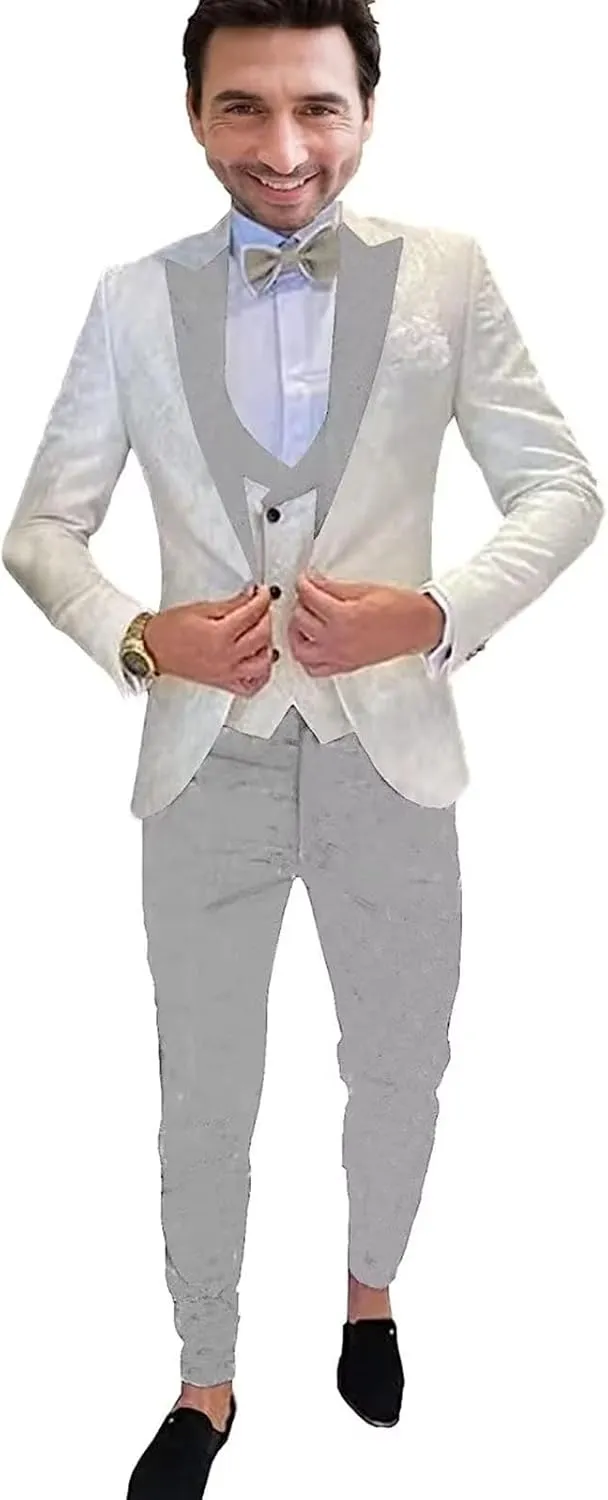 3 Piece Wedding Suits for Men Slim Fit One Button Fashion Jacket Vest Pants Suit Set Tuxedo Suit Set