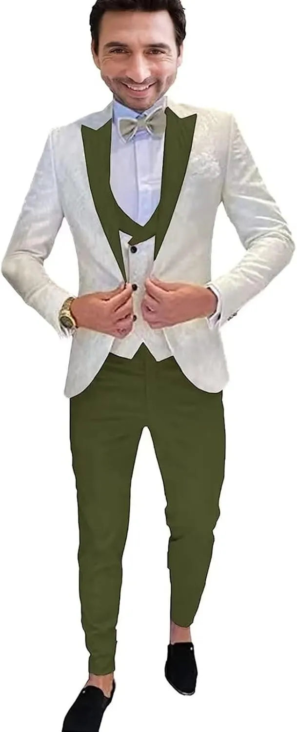 3 Piece Wedding Suits for Men Slim Fit One Button Fashion Jacket Vest Pants Suit Set Tuxedo Suit Set