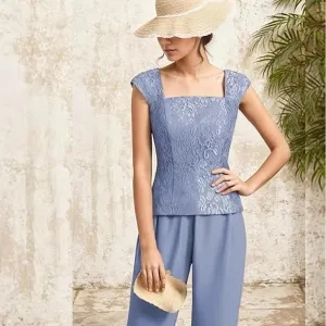 3 Pieces Mother of The Bride Dresses Pant Suits for Women Chiffon Lace Long Sleeve Outfit Formal Evening Gowns
