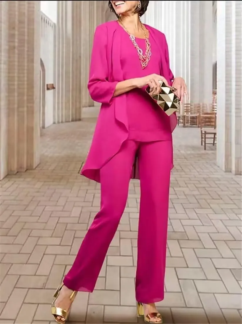 3 Pieces Mother of The Bride Pant Suits for Wedding Chiffon Formal Outfits Wedding Pantsuits for Women Evening Party