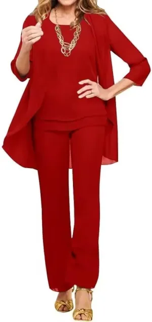 3 Pieces Mother of The Bride Pant Suits for Wedding Chiffon Formal Outfits Wedding Pantsuits for Women Evening Party