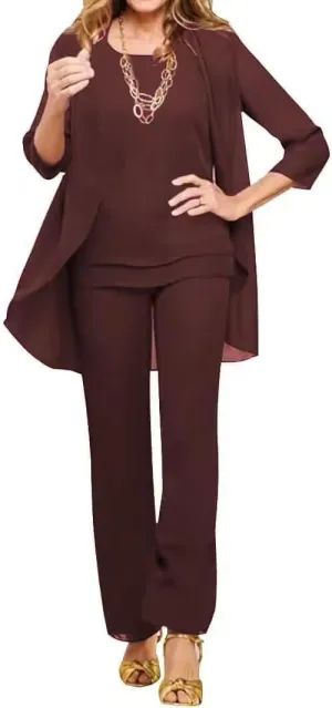 3 Pieces Mother of The Bride Pant Suits for Wedding Chiffon Formal Outfits Wedding Pantsuits for Women Evening Party