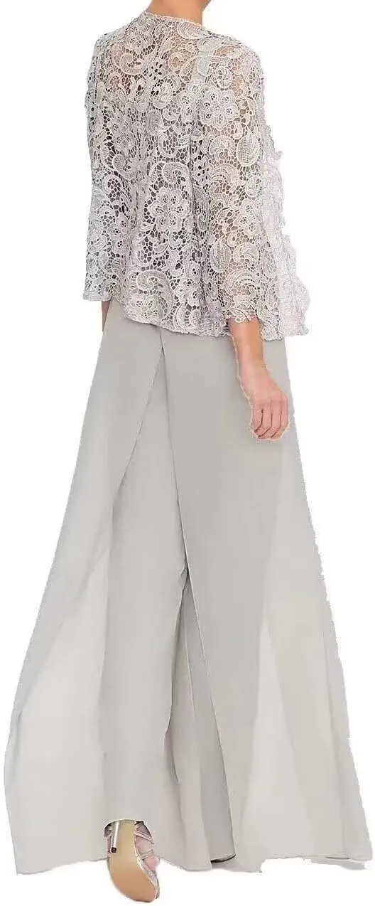3 Pieces Mother of The Bride Pants Suits Formal Dress Lace Appliques Evening Gowns for Women with Jacket