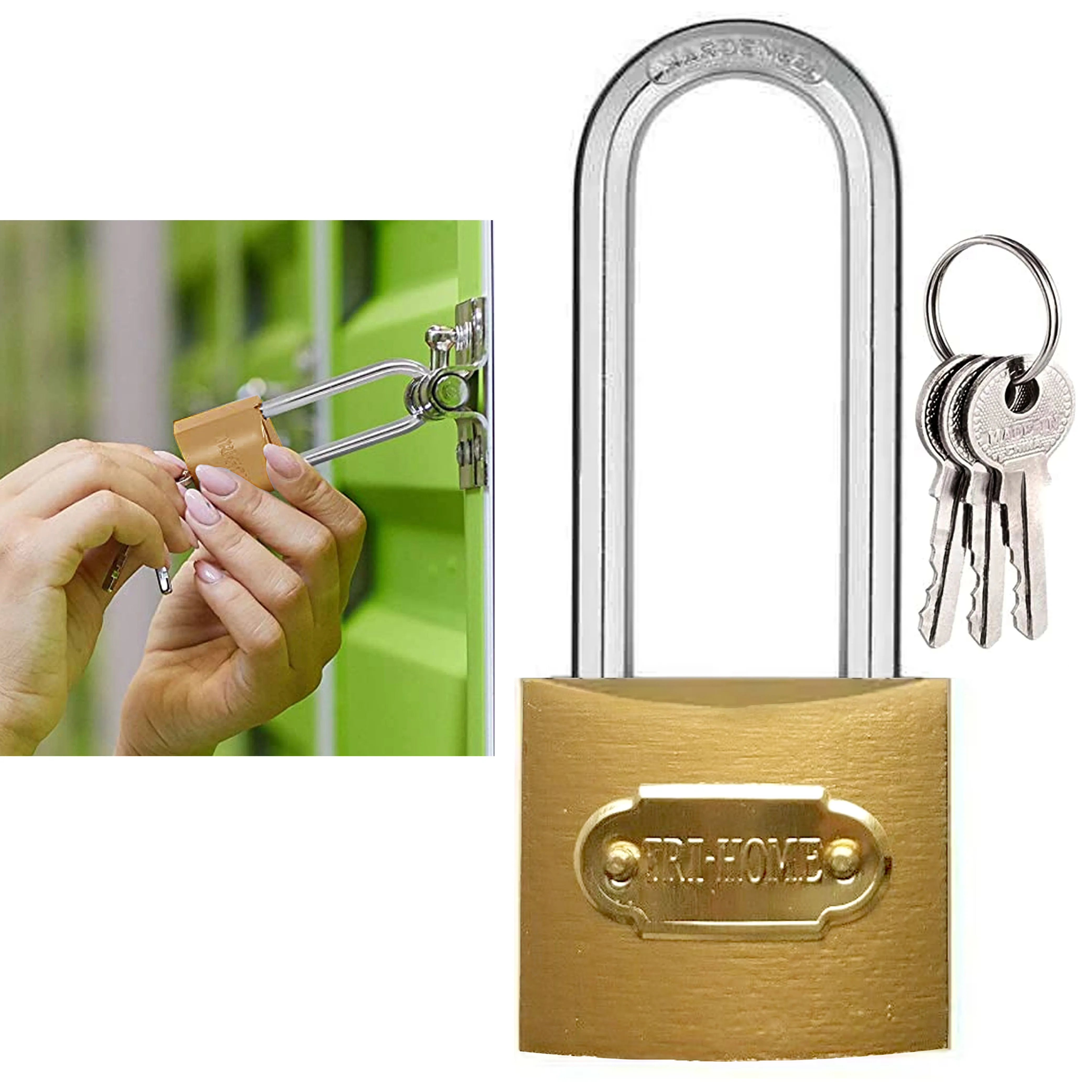 8 Pks Heavy Duty Long Shackle Metal Padlocks Gold Brass 32mm 1.25" Locks 3 Keys