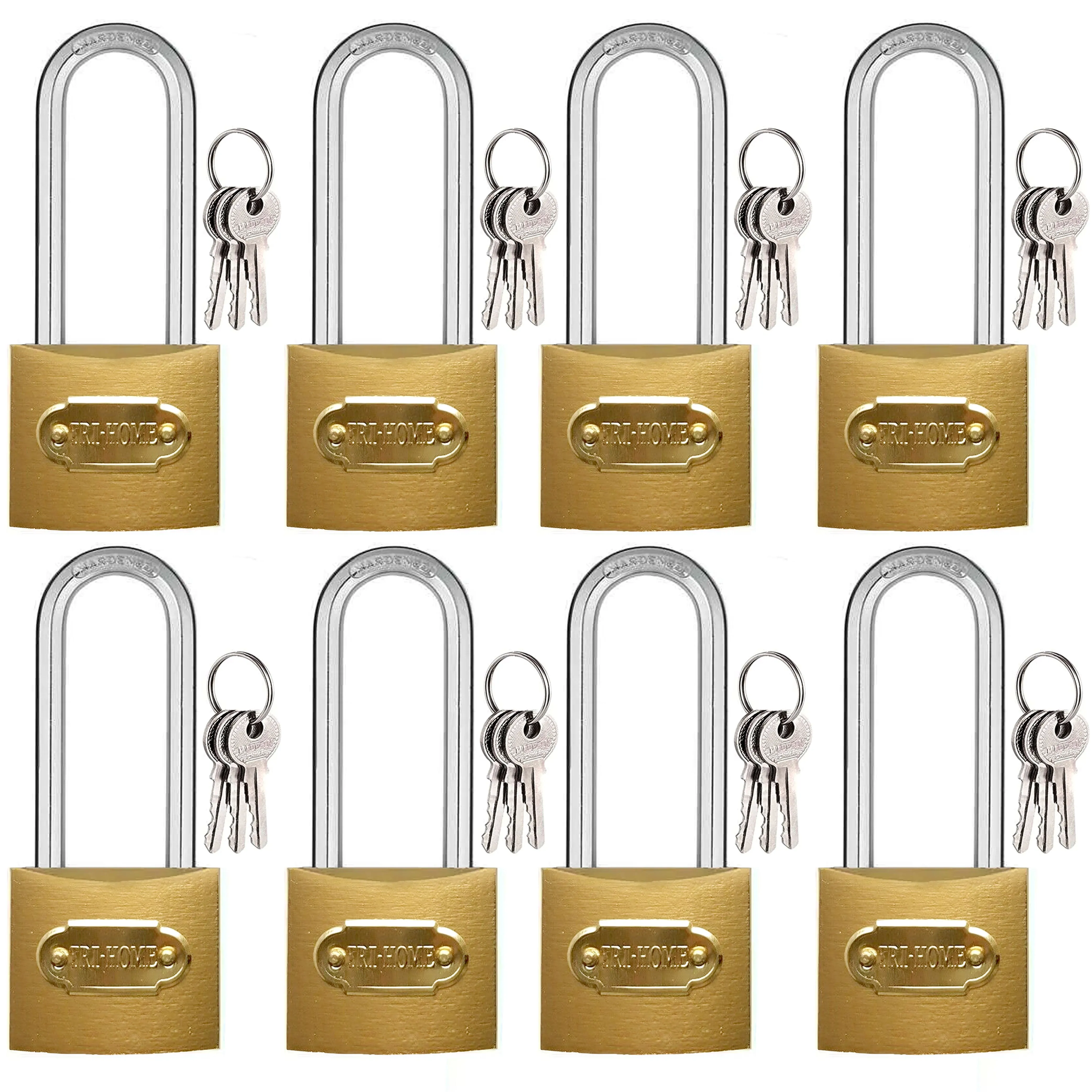 8 Pks Heavy Duty Long Shackle Metal Padlocks Gold Brass 32mm 1.25" Locks 3 Keys