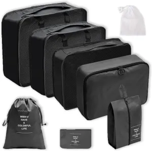 8 Set Travel Packing Organizers Luggage Cubes Organizer Cube Bag Set Suitcase Carry Bags Storage Organizers Suitcases (Black)