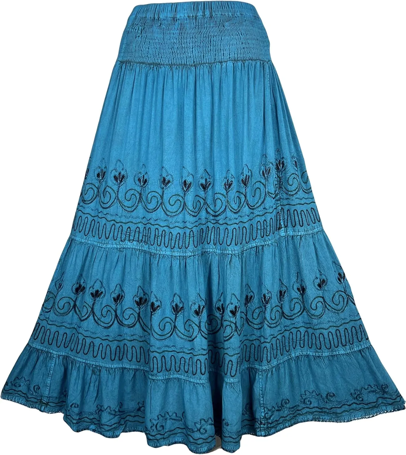 Agan Traders Women's 2025 Summer Peasant High Elastic Waistband Flared Gypsy Long Embroidered Maxi Skirt