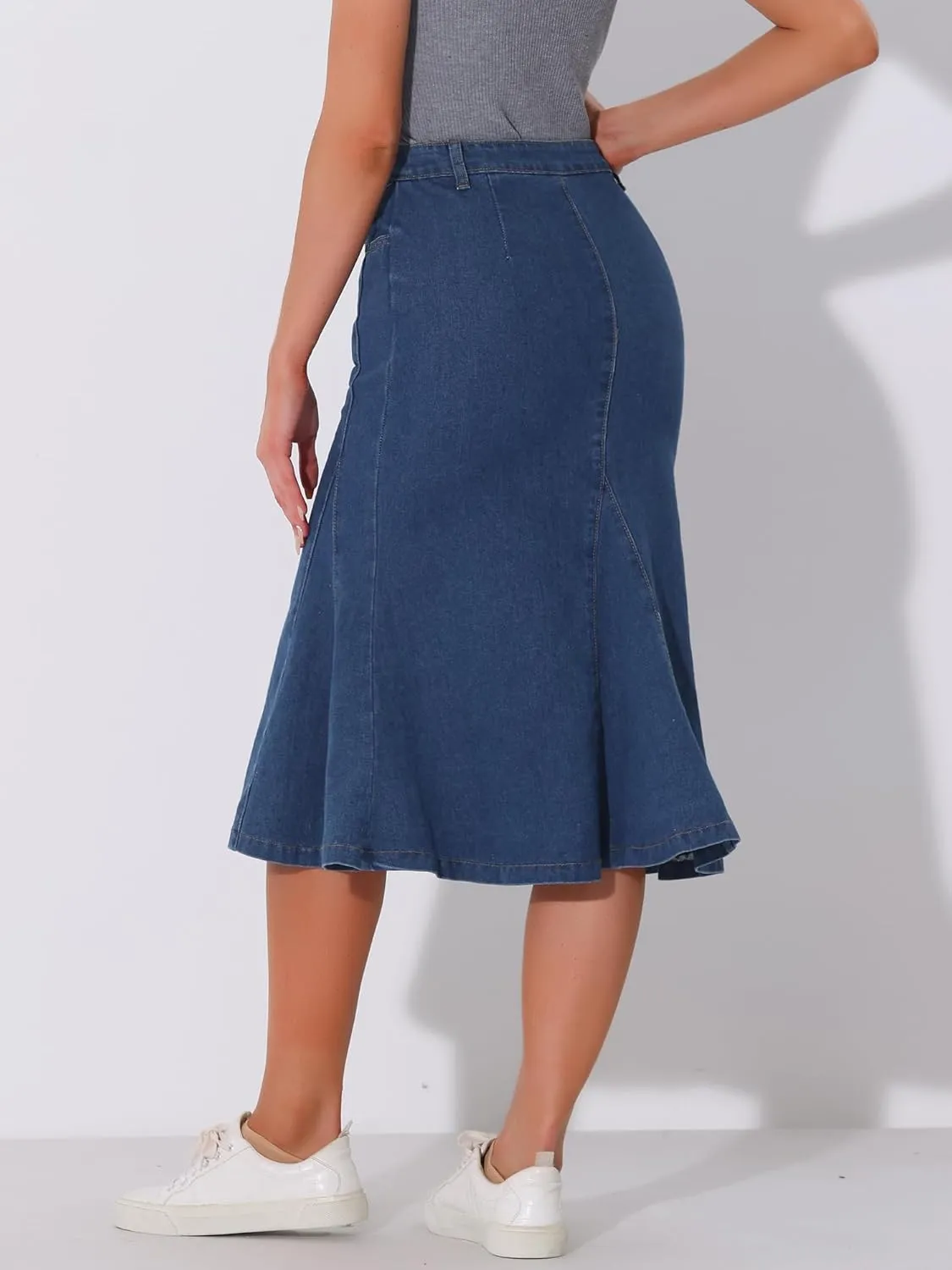 Allegra K Casual Denim Skirt for Women's High Waisted A-Line Flared Midi Skirts