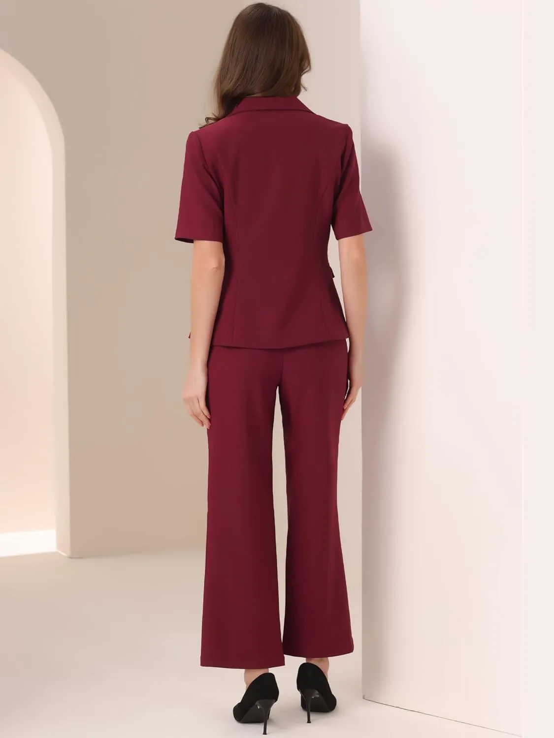 Allegra K Short Sleeve Blazer Pant Suits Set for Women Business Casual 2 Piece Work Outfits