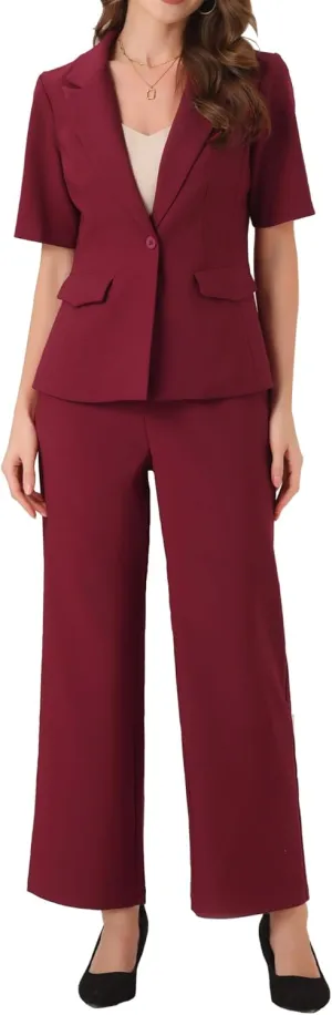 Allegra K Short Sleeve Blazer Pant Suits Set for Women Business Casual 2 Piece Work Outfits