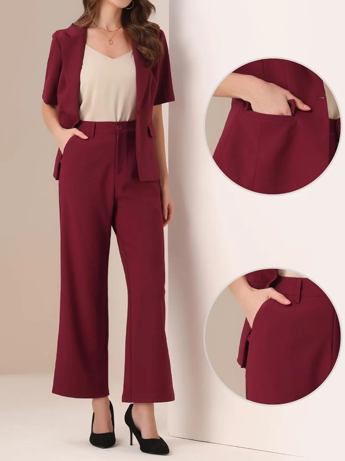 Allegra K Short Sleeve Blazer Pant Suits Set for Women Business Casual 2 Piece Work Outfits