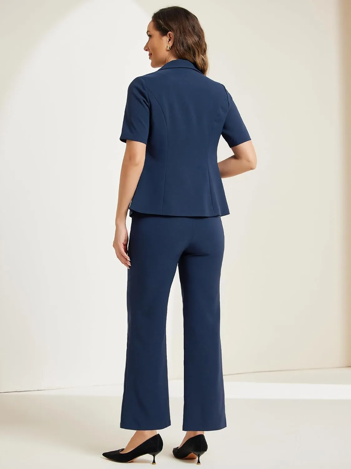 Allegra K Short Sleeve Blazer Pant Suits Set for Women Business Casual 2 Piece Work Outfits