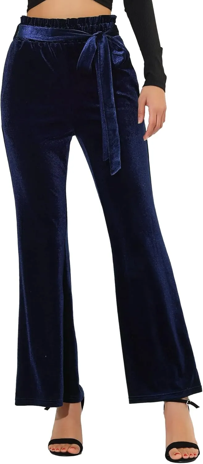 Allegra K Women's Velvet Pants Halloween Tie Waist Stretchy Wide Leg Pants with Pockets