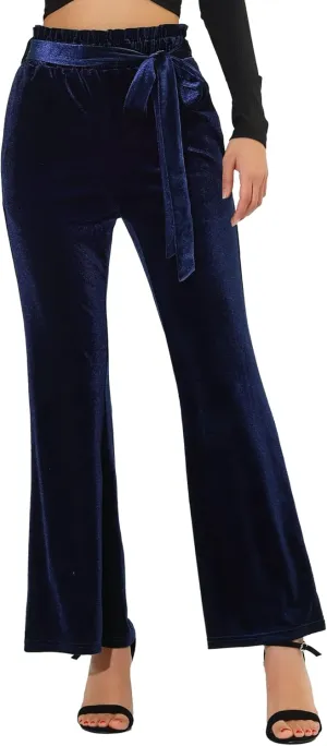 Allegra K Women's Velvet Pants Halloween Tie Waist Stretchy Wide Leg Pants with Pockets