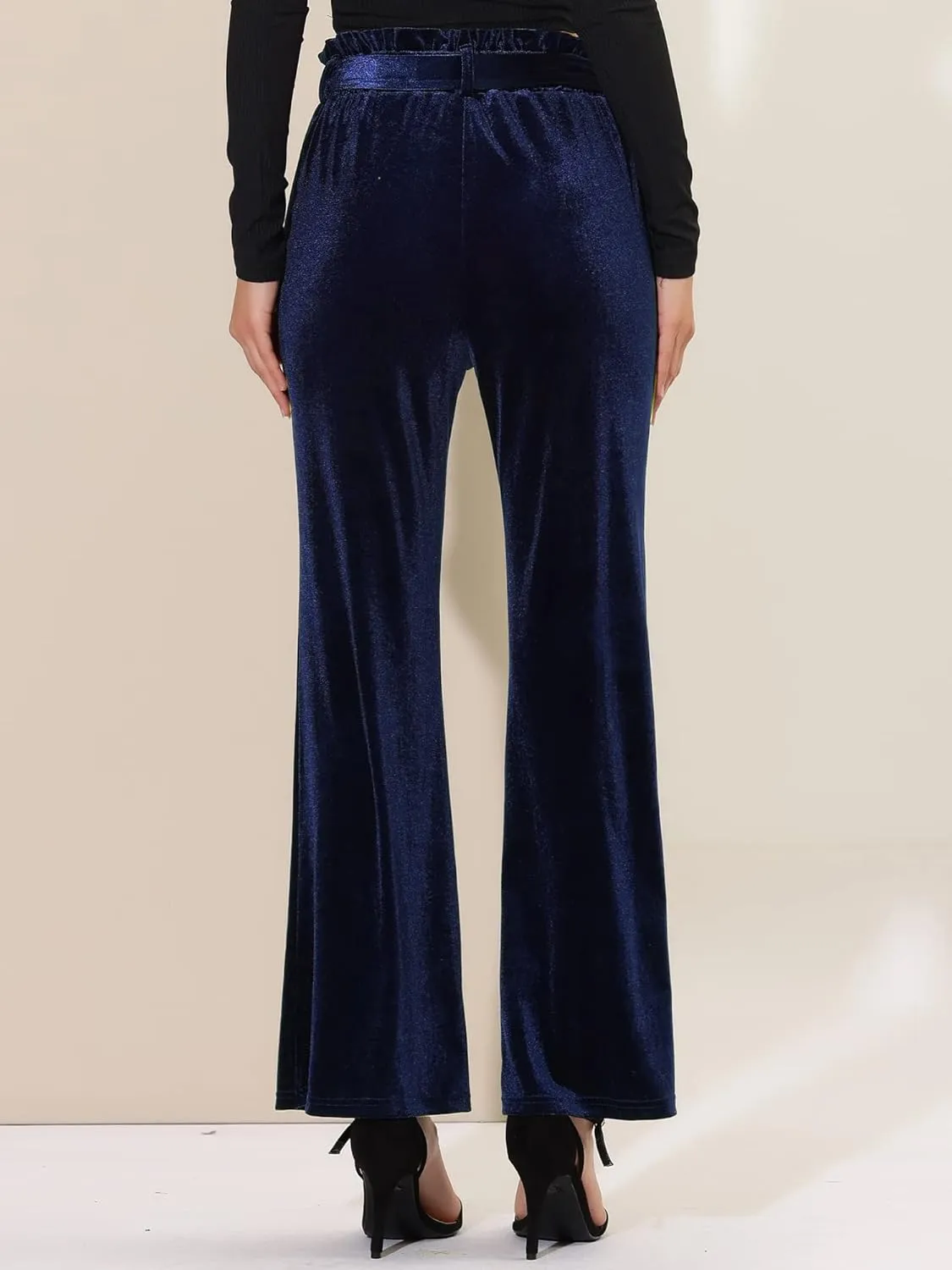 Allegra K Women's Velvet Pants Halloween Tie Waist Stretchy Wide Leg Pants with Pockets