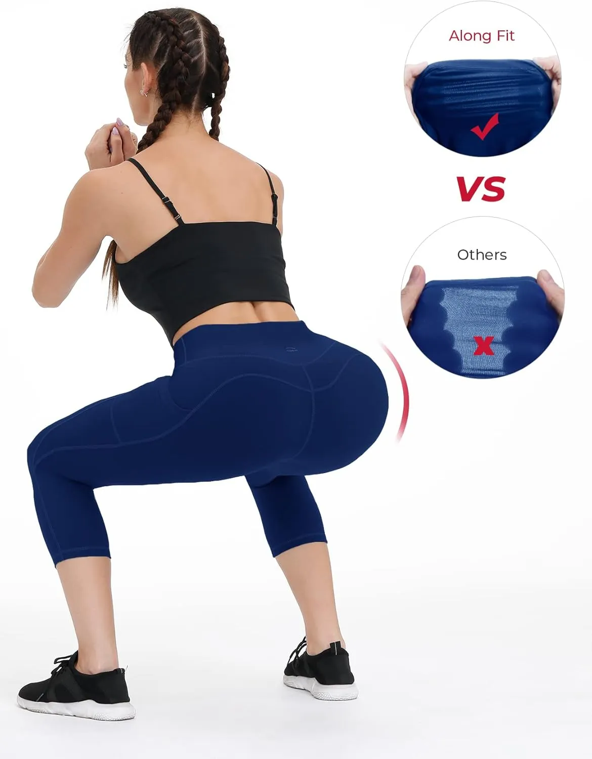 ALONG FIT Anti-Nail Leggings for Women, Non-See-Through Yoga Pants with Phone Pockets, Tummy Control Full-Length/Capri Tights