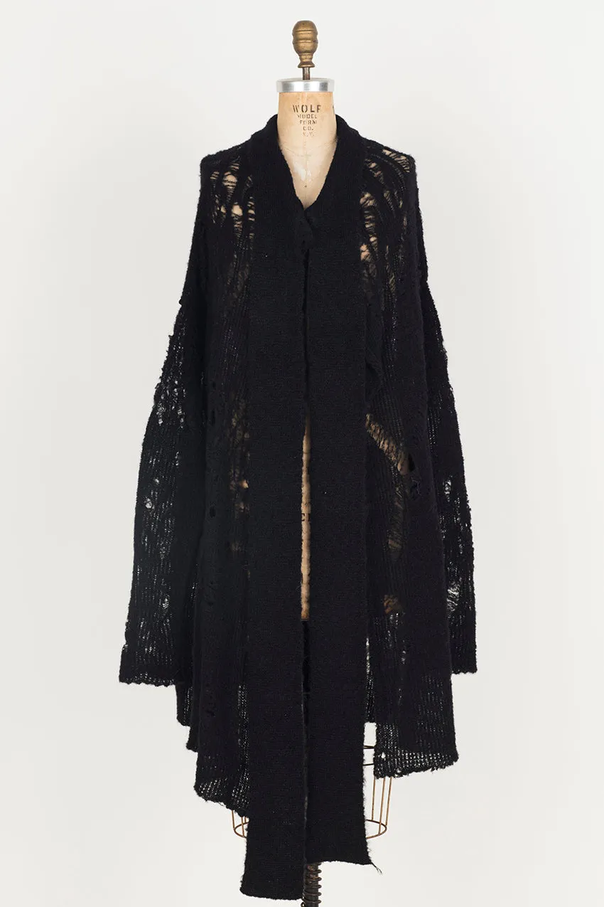 Alpaca Distressed spider lace cardigan - Charcoal grey
