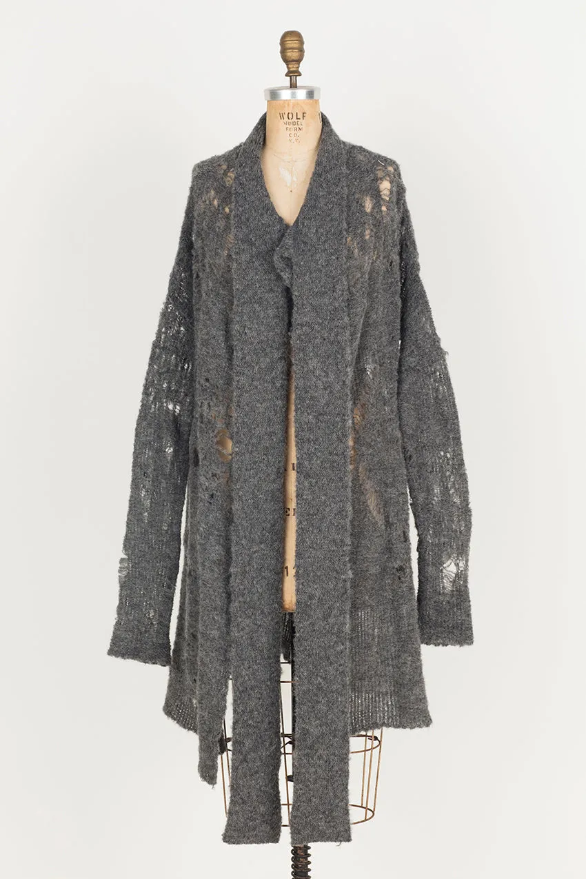 Alpaca Distressed spider lace cardigan - Charcoal grey