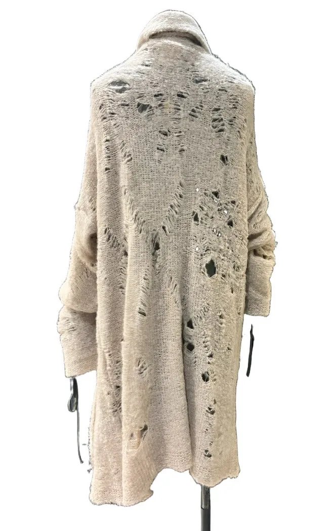 Alpaca Distressed spider lace cardigan - Oat