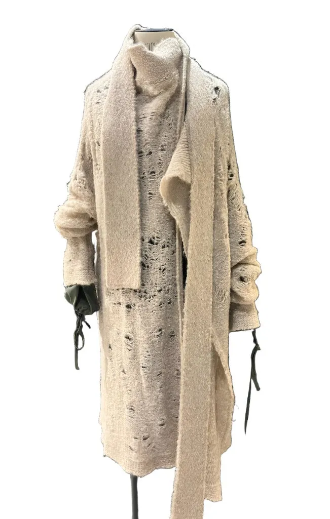 Alpaca Distressed spider lace cardigan - Oat