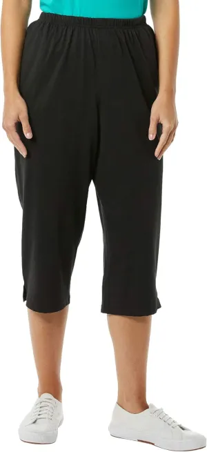 AmeriMark Womens Capri Pants - Full Elastic Waist Pedal Pushers - Ladies 100% Cotton Pull-On Cropped Pants - Side Pockets