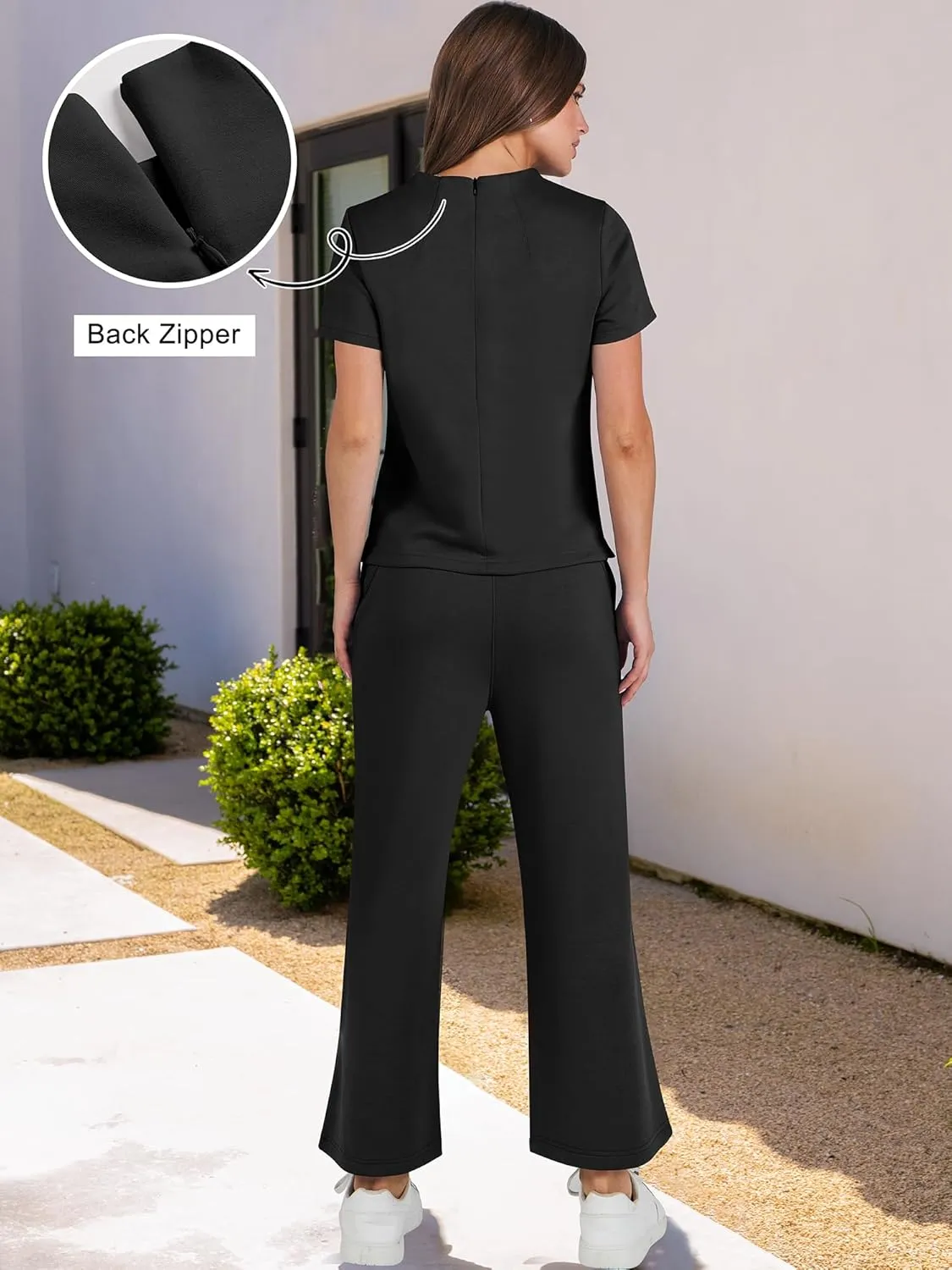 ANRABESS Women's 2 Piece Outfits Lounge Sets 2025 Summer Sweatsuits Short Sleeve Wide Leg Pants Sweat Set Tracksuits Clothes