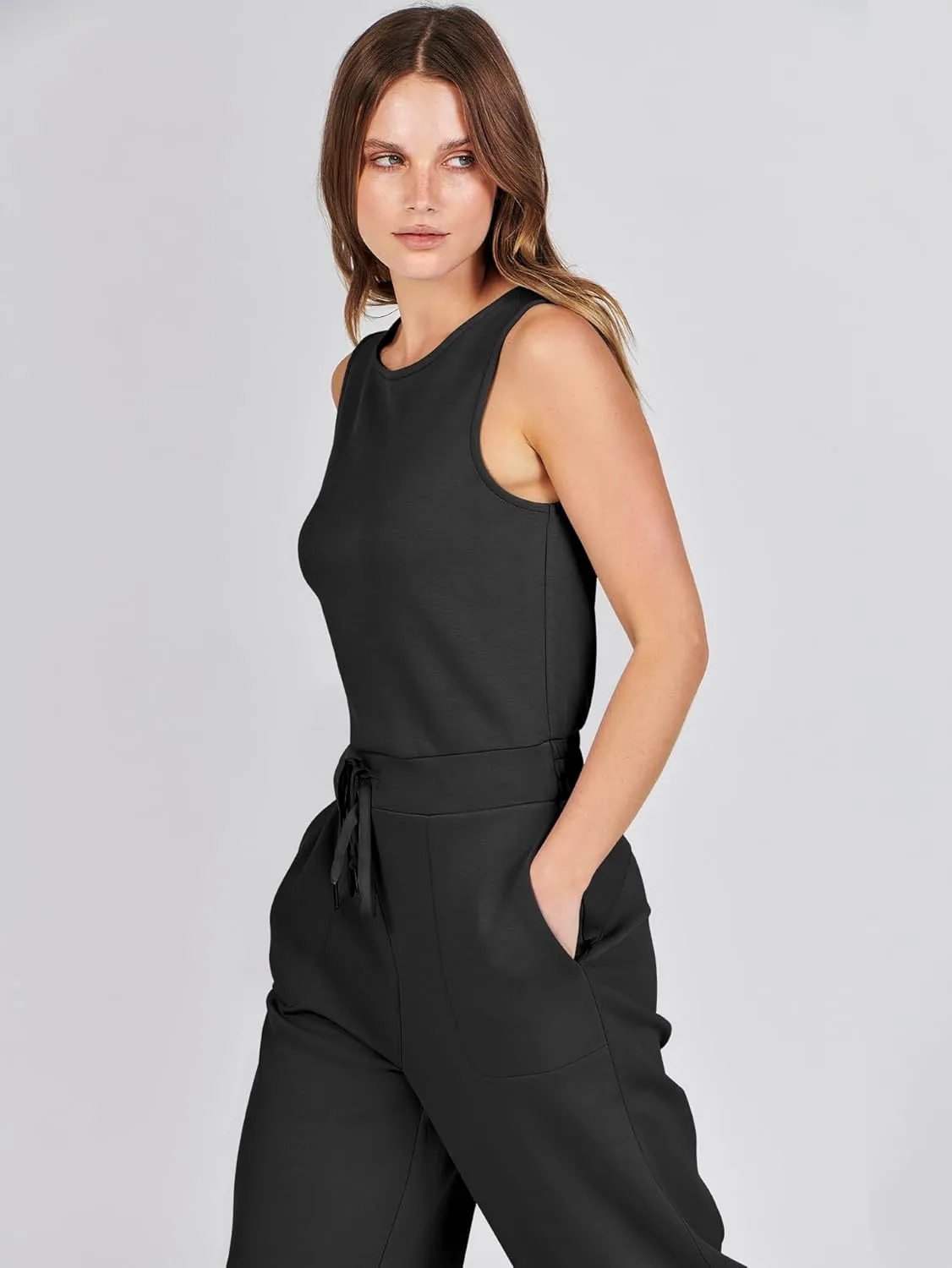 ANRABESS Womens Jumpsuits 2025 Summer Casual Dressy Romper Sleeveless Wide Leg Long Pants One Piece Outfits Vacation Clothes
