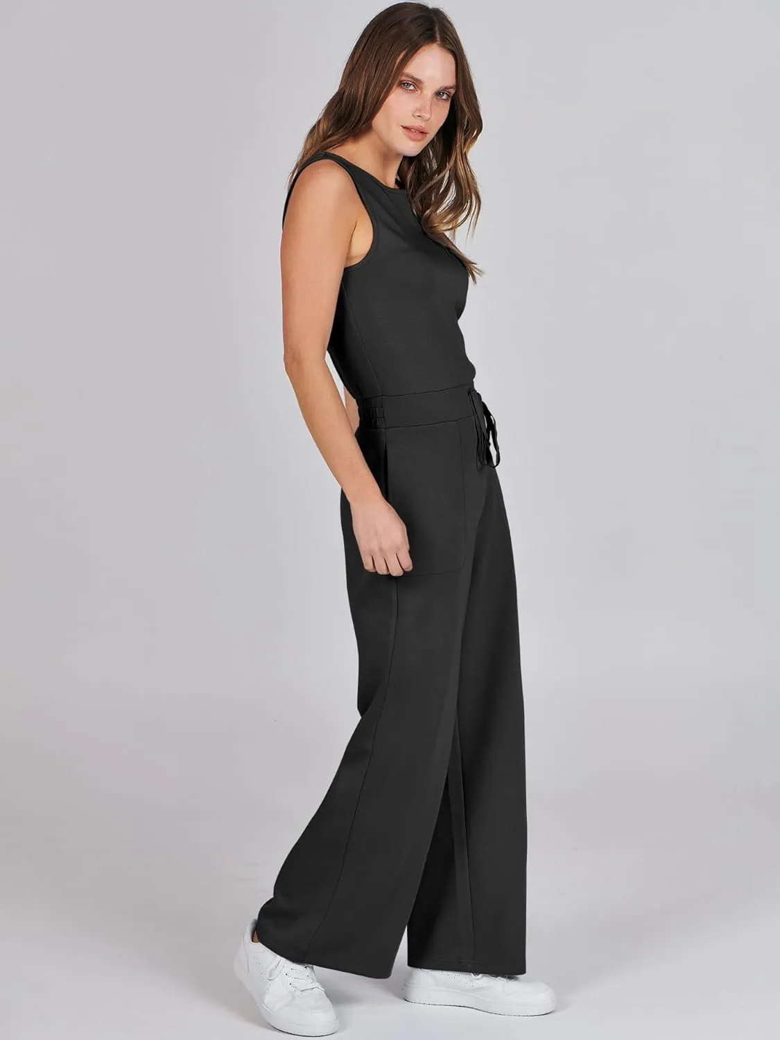 ANRABESS Womens Jumpsuits 2025 Summer Casual Dressy Romper Sleeveless Wide Leg Long Pants One Piece Outfits Vacation Clothes