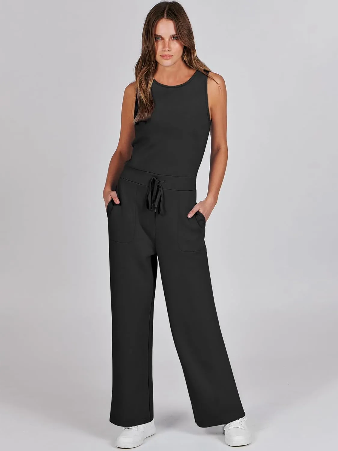 ANRABESS Womens Jumpsuits 2025 Summer Casual Dressy Romper Sleeveless Wide Leg Long Pants One Piece Outfits Vacation Clothes