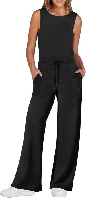 ANRABESS Womens Jumpsuits 2025 Summer Casual Dressy Romper Sleeveless Wide Leg Long Pants One Piece Outfits Vacation Clothes