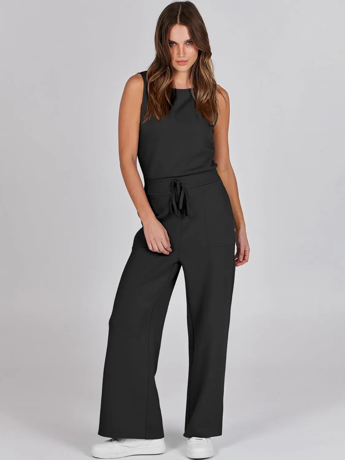 ANRABESS Womens Jumpsuits 2025 Summer Casual Dressy Romper Sleeveless Wide Leg Long Pants One Piece Outfits Vacation Clothes