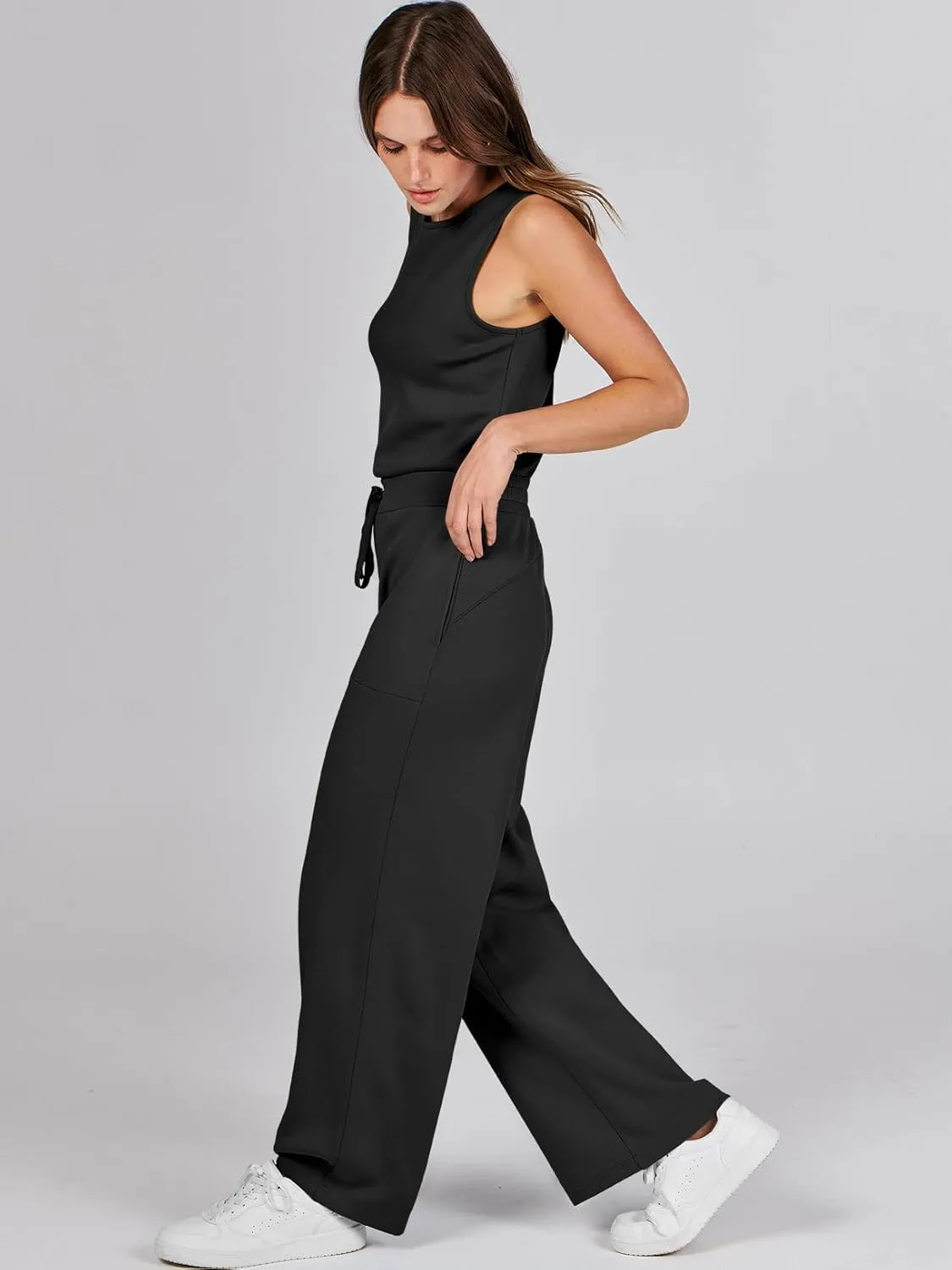 ANRABESS Womens Jumpsuits 2025 Summer Casual Dressy Romper Sleeveless Wide Leg Long Pants One Piece Outfits Vacation Clothes