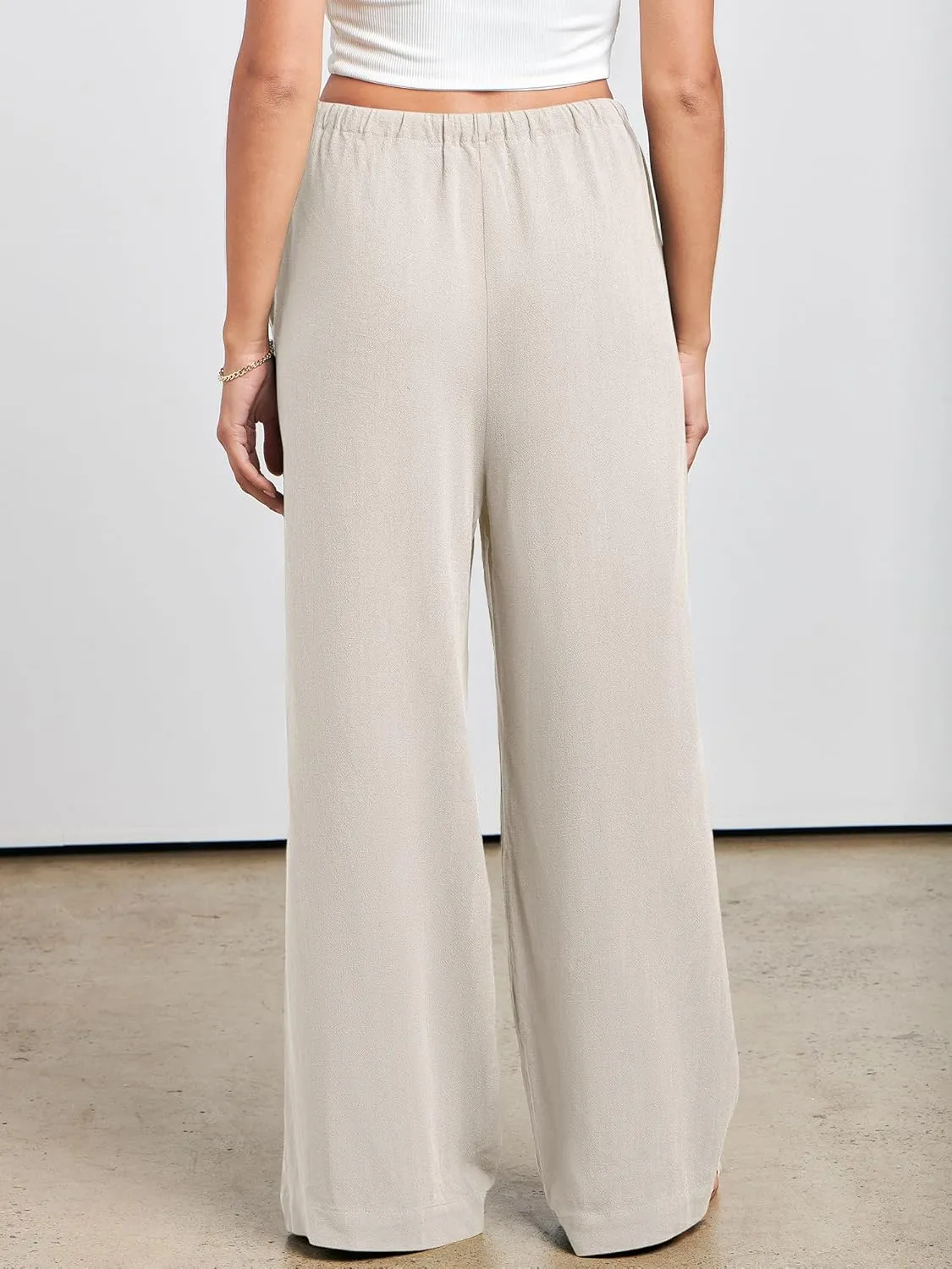 ANRABESS Womens Linen Palazzo Pants Summer Flowy Wide Leg Drawstring Casual Trousers with Pockets Beach Vacation Outfits