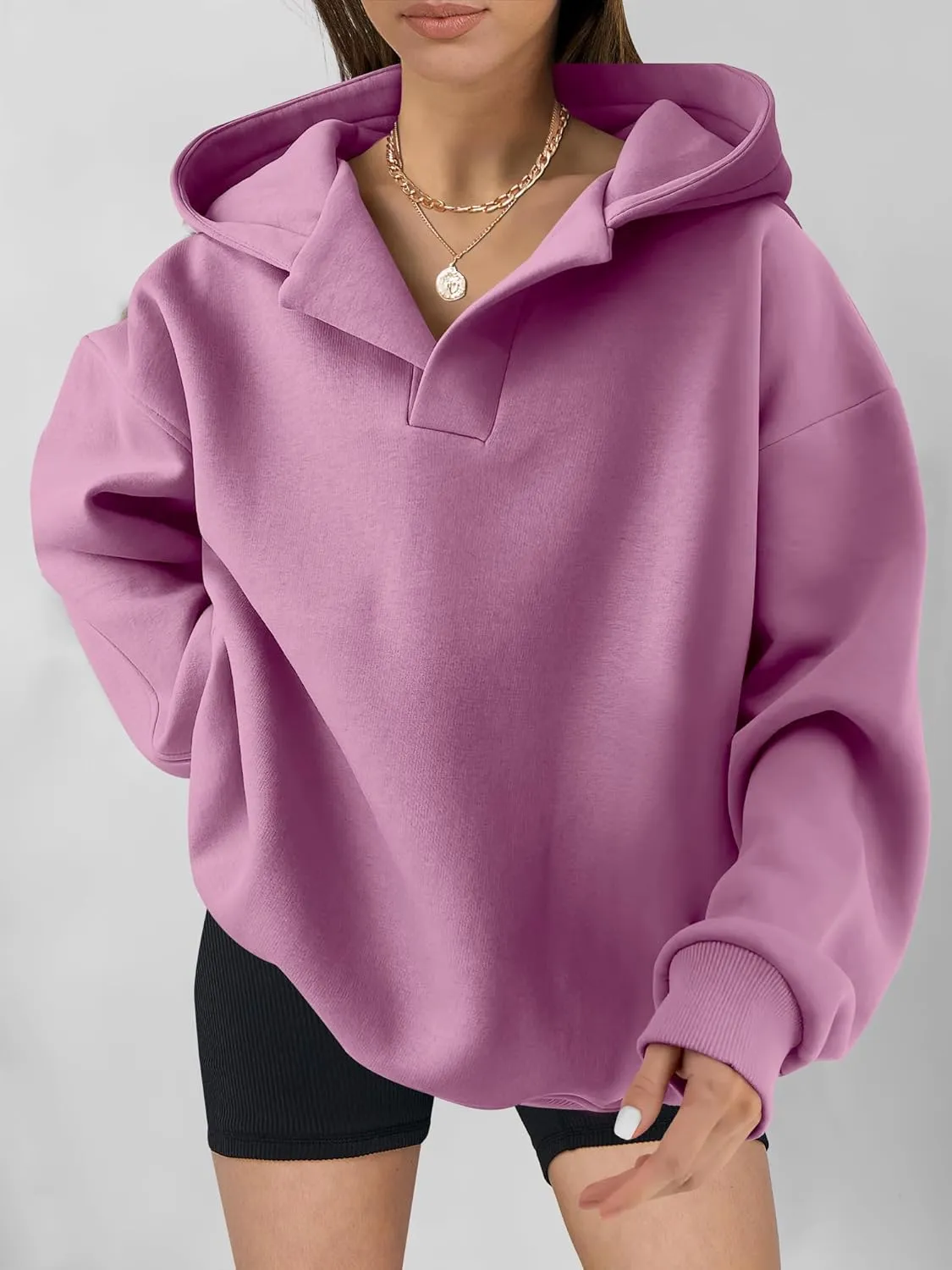 ANRABESS Womens Oversized Hoodies V Neck Sweatshirts Long Sleeve Pullover Casual Fall Teen Girls Preppy Clothes 2025 Trendy