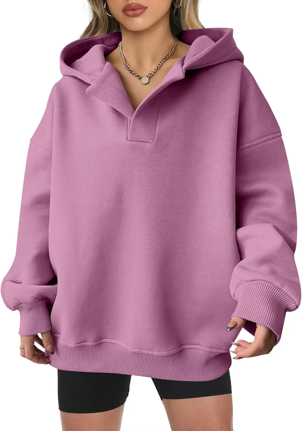 ANRABESS Womens Oversized Hoodies V Neck Sweatshirts Long Sleeve Pullover Casual Fall Teen Girls Preppy Clothes 2025 Trendy