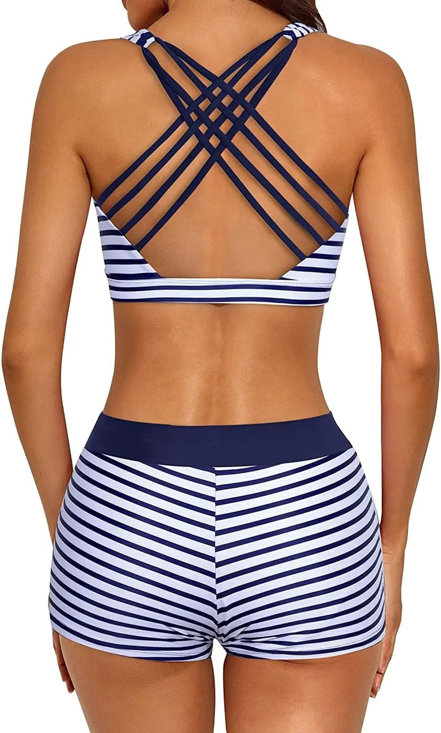 Aqua Eve 3 Piece Athletic Tankini Swimsuits for Women with Swim Tank Tops with Boy Shorts and Sports Bra Modest Bathing Suit