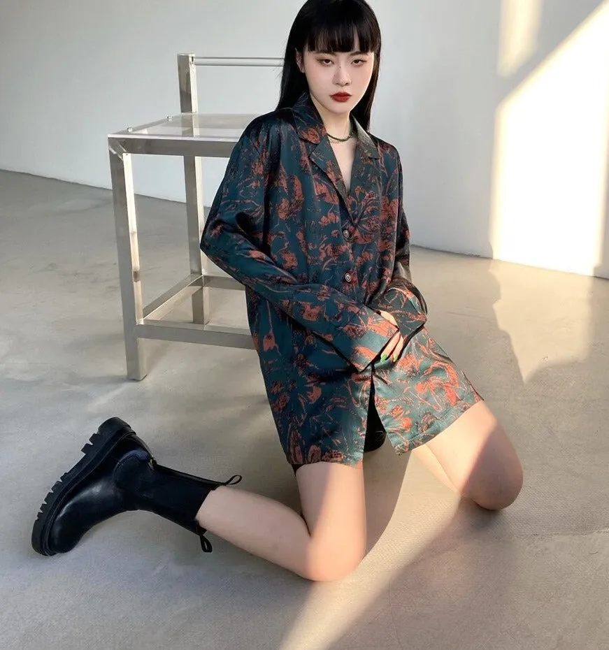 Autumn Vintage Style Printing Loose Women's Blouse Shirt Long Sleeve Fashion Casual Women Shirts Two Piece Suit Female Tops
