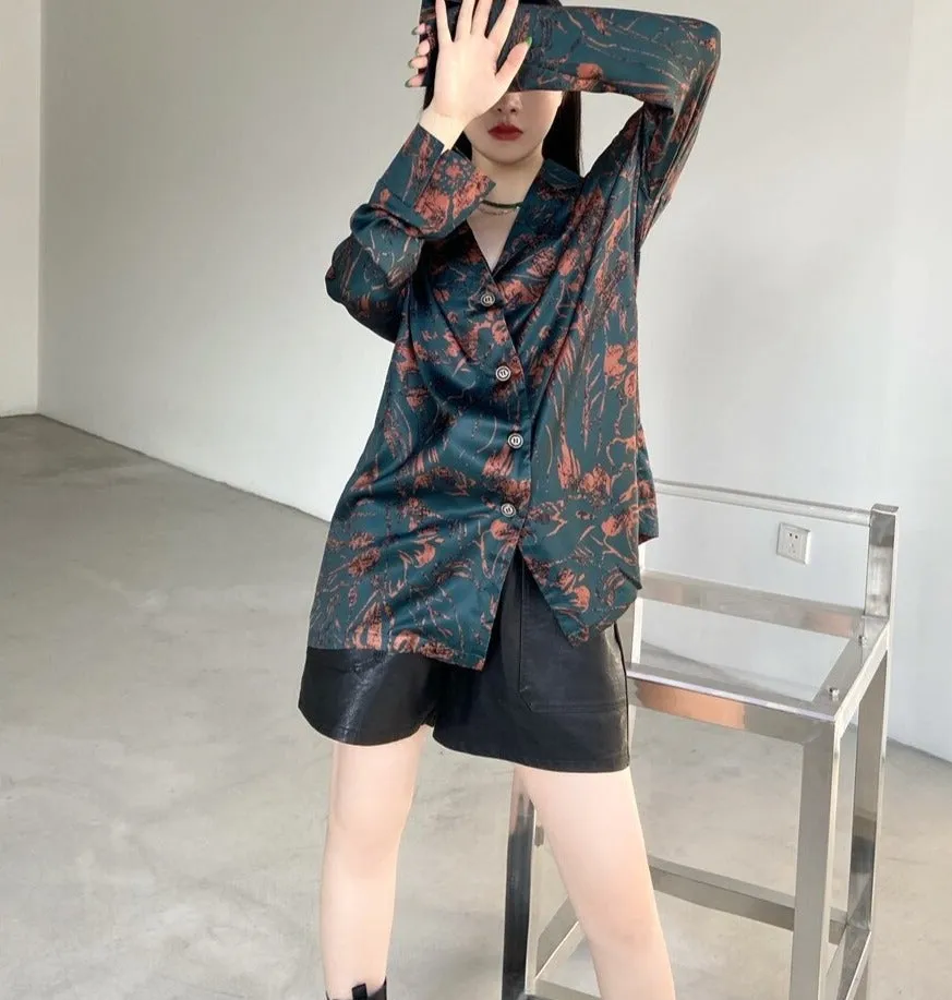 Autumn Vintage Style Printing Loose Women's Blouse Shirt Long Sleeve Fashion Casual Women Shirts Two Piece Suit Female Tops