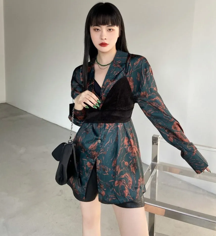 Autumn Vintage Style Printing Loose Women's Blouse Shirt Long Sleeve Fashion Casual Women Shirts Two Piece Suit Female Tops
