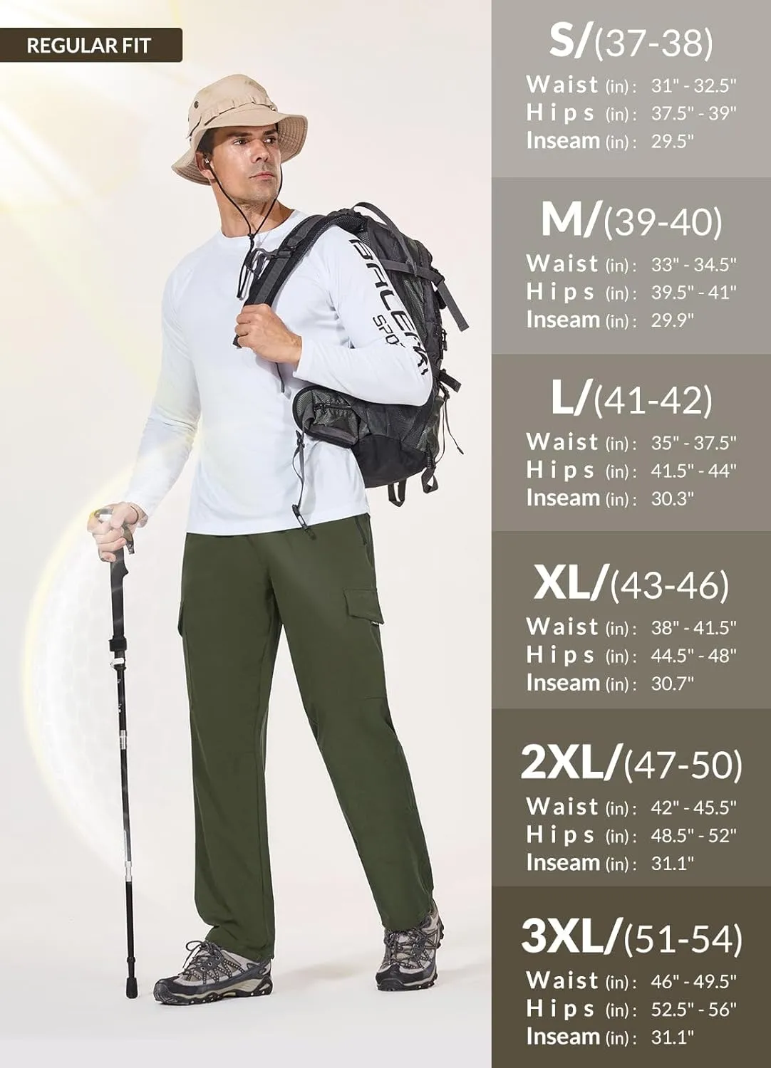 baleaf Men's Hiking Pants Water Resistant Cargo Quick Dry Travel Elastic Waist with Zip Pockets UPF 50  for Work Running