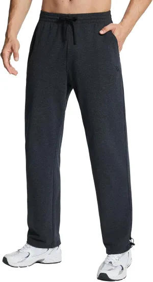 baleaf Men's Sweatpants Casual Lounge Cotton Pajama Yoga Pants Open Bottom Straight Leg Male Sweat Pants with Pockets