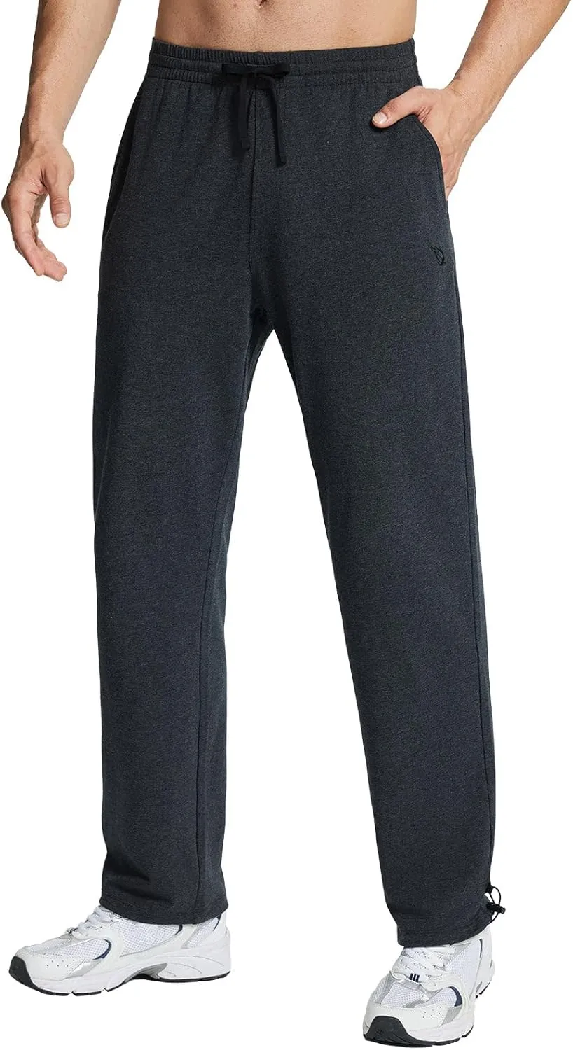 baleaf Men's Sweatpants Casual Lounge Cotton Pajama Yoga Pants Open Bottom Straight Leg Male Sweat Pants with Pockets