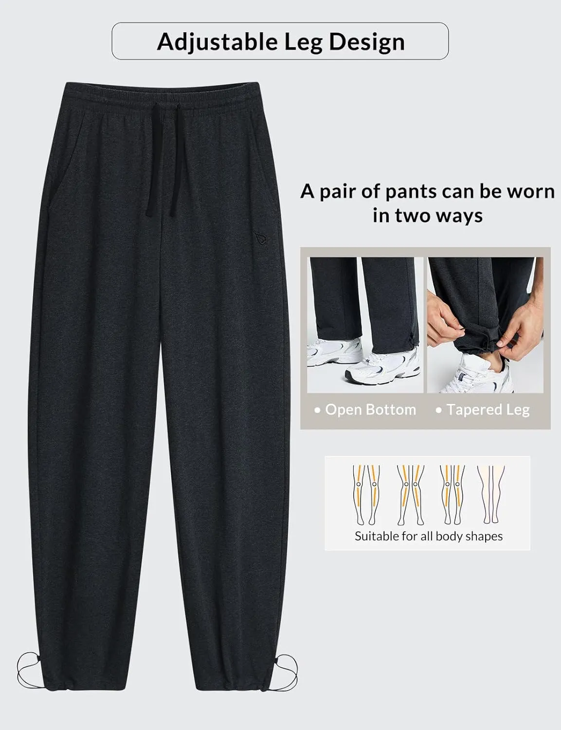 baleaf Men's Sweatpants Casual Lounge Cotton Pajama Yoga Pants Open Bottom Straight Leg Male Sweat Pants with Pockets