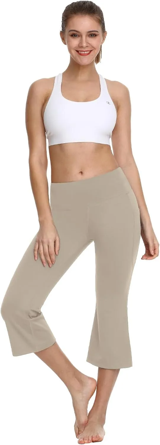 baleaf Women Flare Capri Leggings with Pockets Yoga Pants Bootcut Casual Cotton Work Summer Lounge