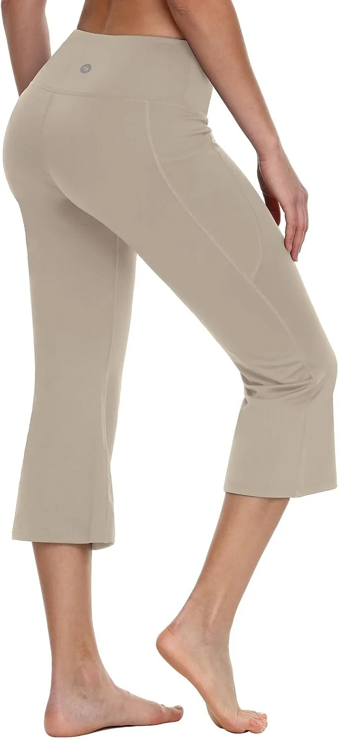 baleaf Women Flare Capri Leggings with Pockets Yoga Pants Bootcut Casual Cotton Work Summer Lounge