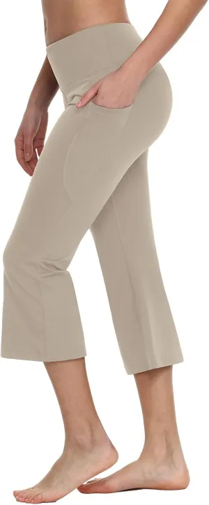 baleaf Women Flare Capri Leggings with Pockets Yoga Pants Bootcut Casual Cotton Work Summer Lounge